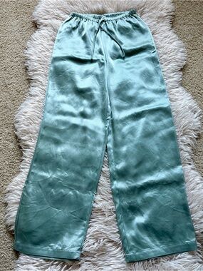 Babaton by Aritzia Archer Satin Light Sage Green Wide Leg Pants XXS